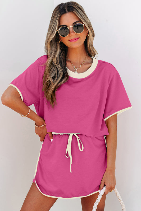 Colorblock Edge Drop Shoulder Shirt and Skort Set Multiple Colors Available